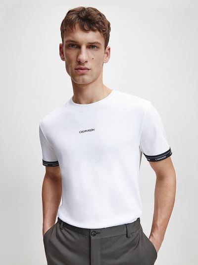 Calvin Klein Ruhák HU081117 | Calvin Klein Logo Cuff Férfi Póló Világos Fehér